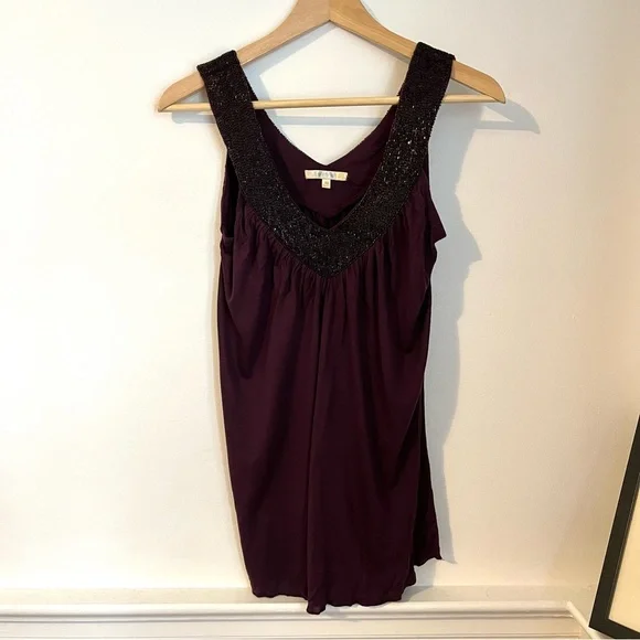 MATTY M. Royal Purple Beaded V-Neck Tank (XS) - Picture 2 of 7